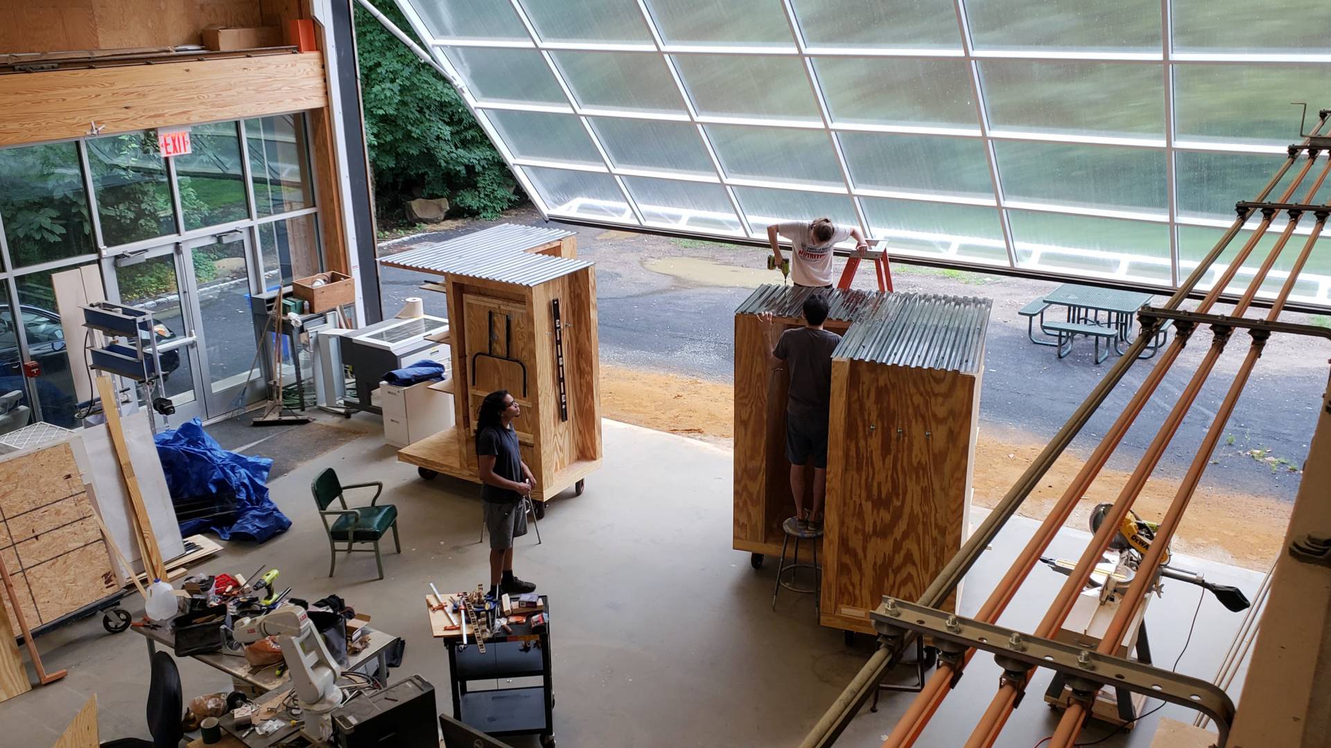 Grad students building shed
