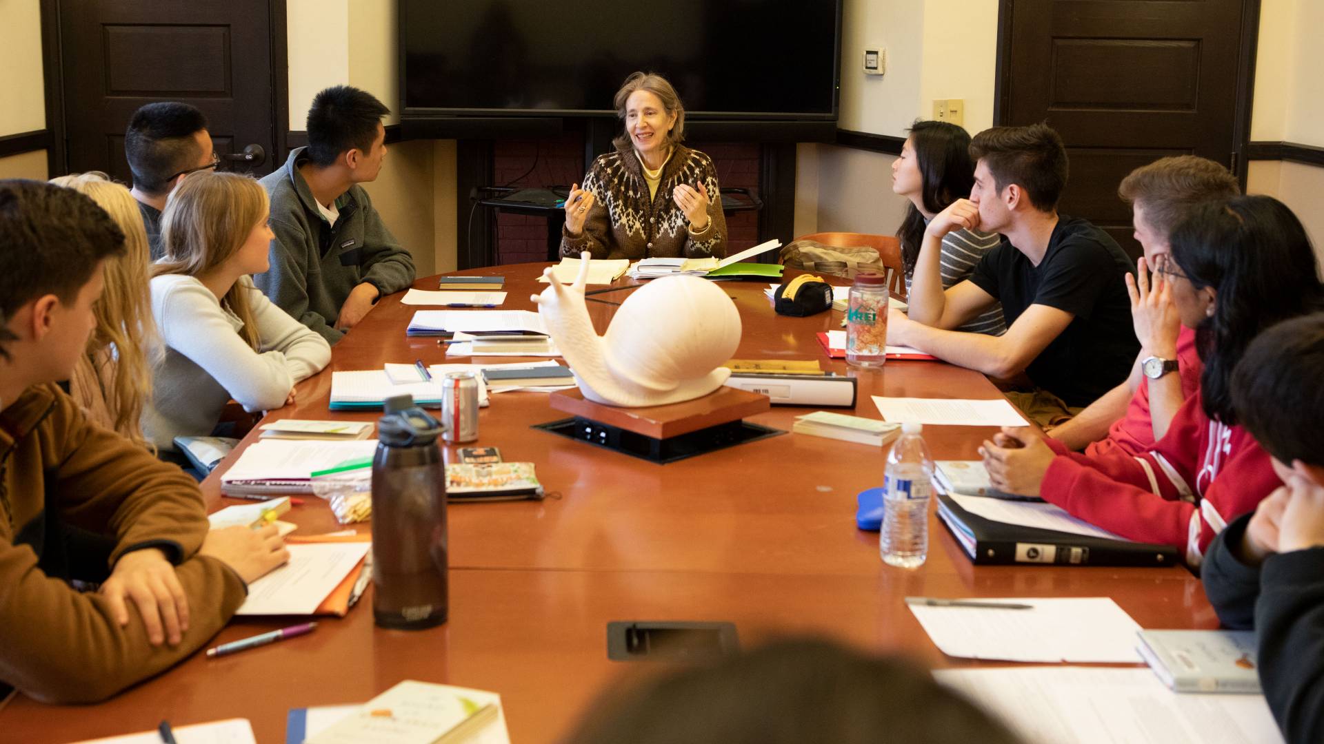 Professor Chances leading discussion with her students in classroom