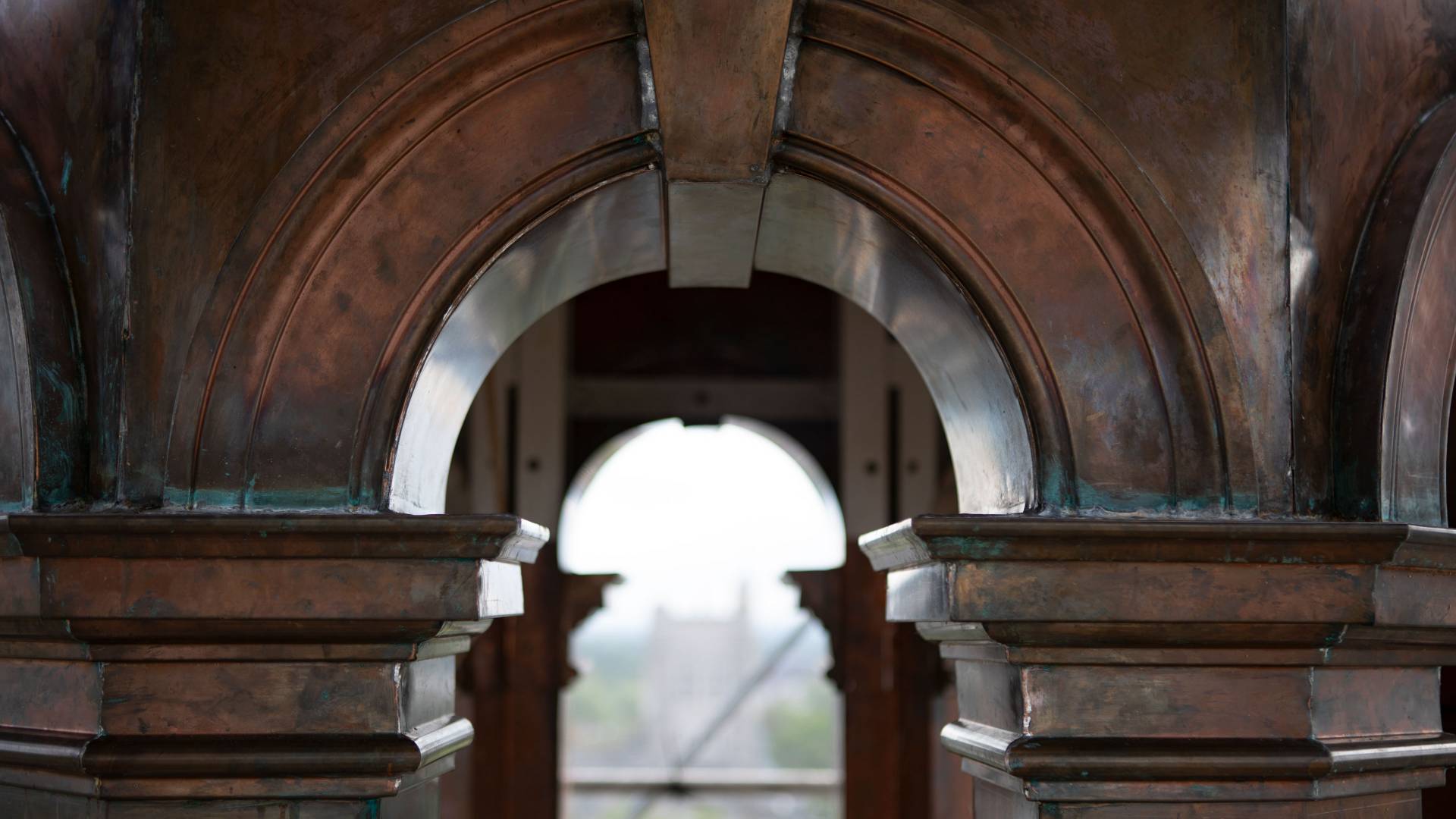 Detail of copper arch in Nassau Hall cupola