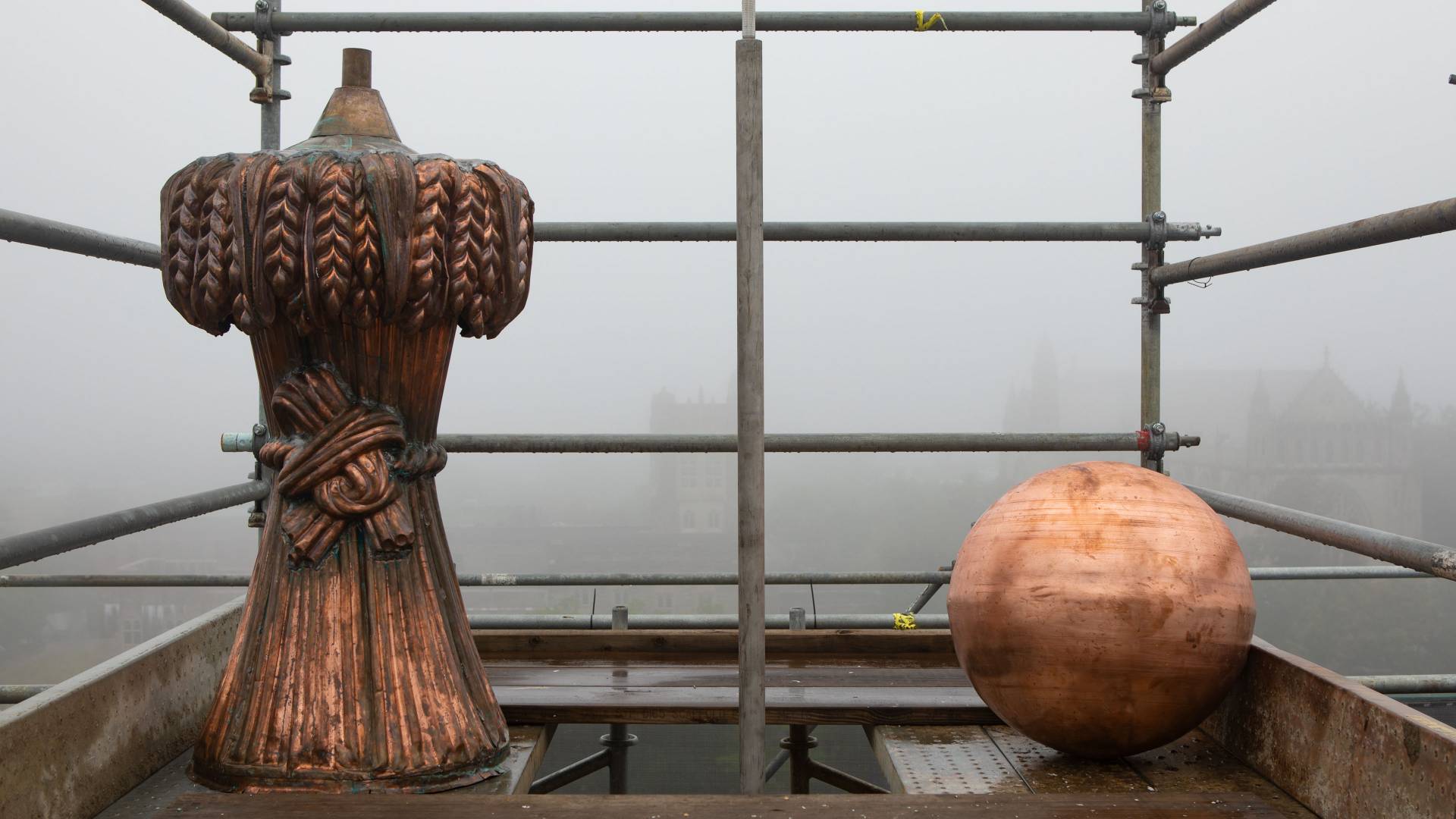 New copper wheat-sheaf column and ball from Nassau Hall cupola top
