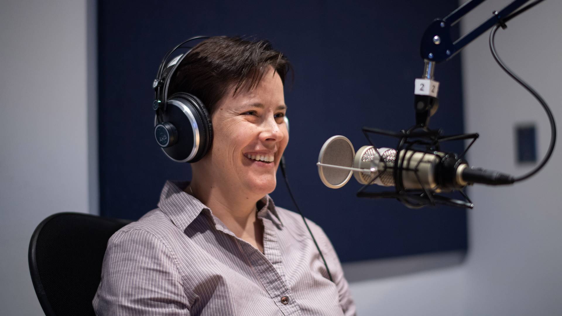 Catherine Riihimaki in a recording studio