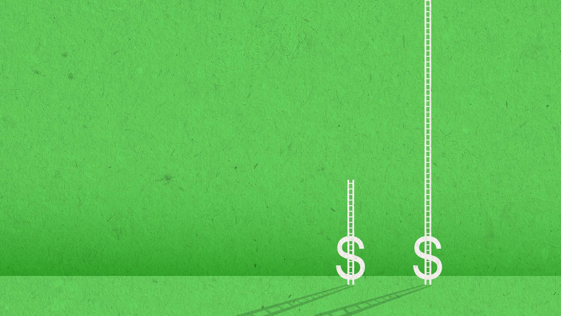 2 dollar signs on a green background with unequal ladders