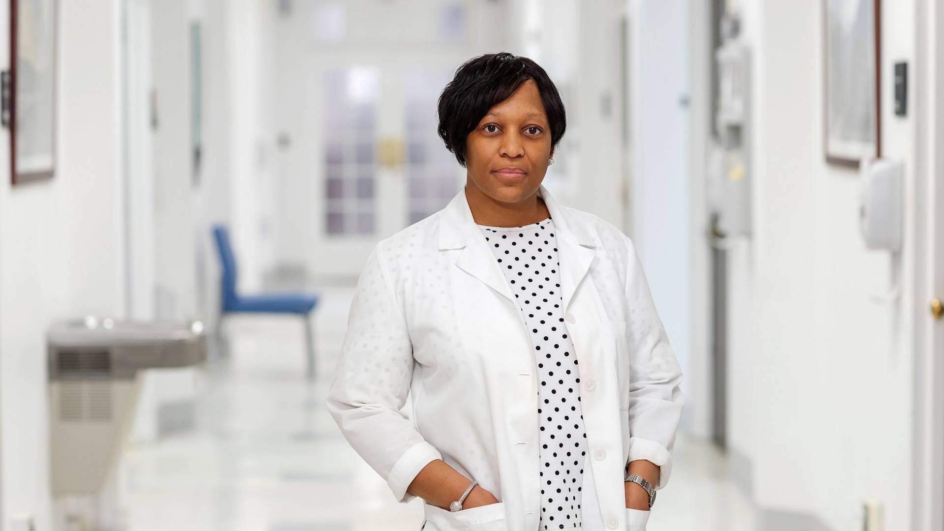 Tanesha Brown in the halls of health services