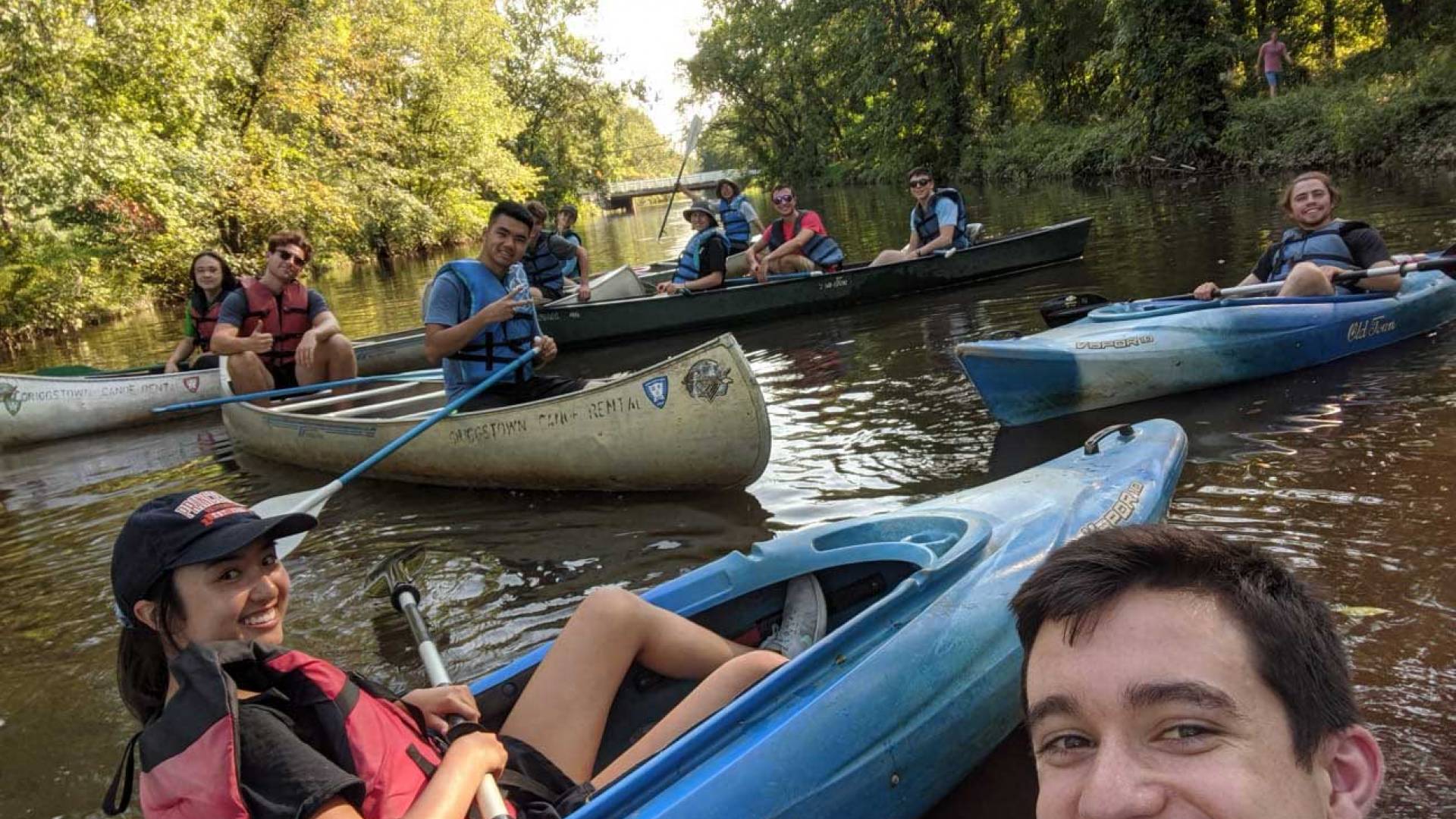 Students in kayaks on the water