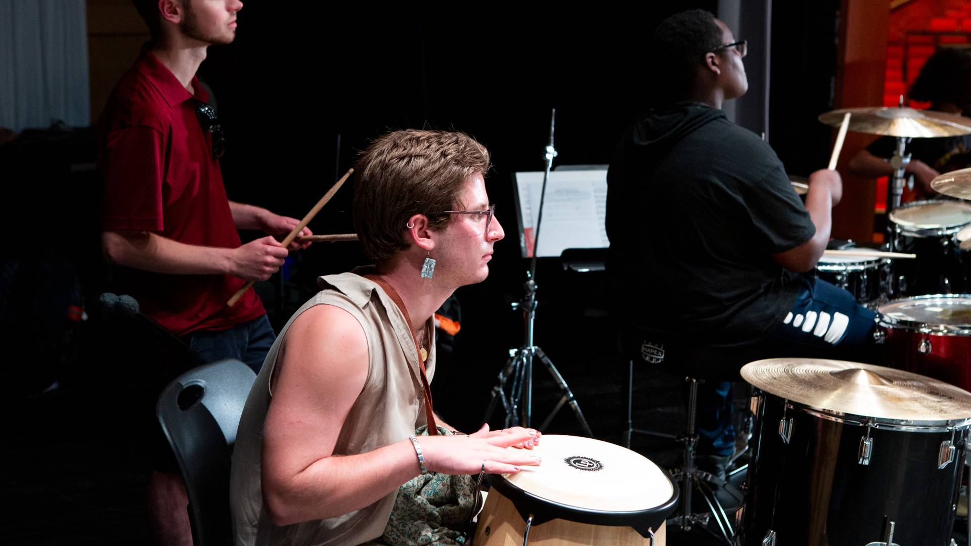 First years students play percussion insturments