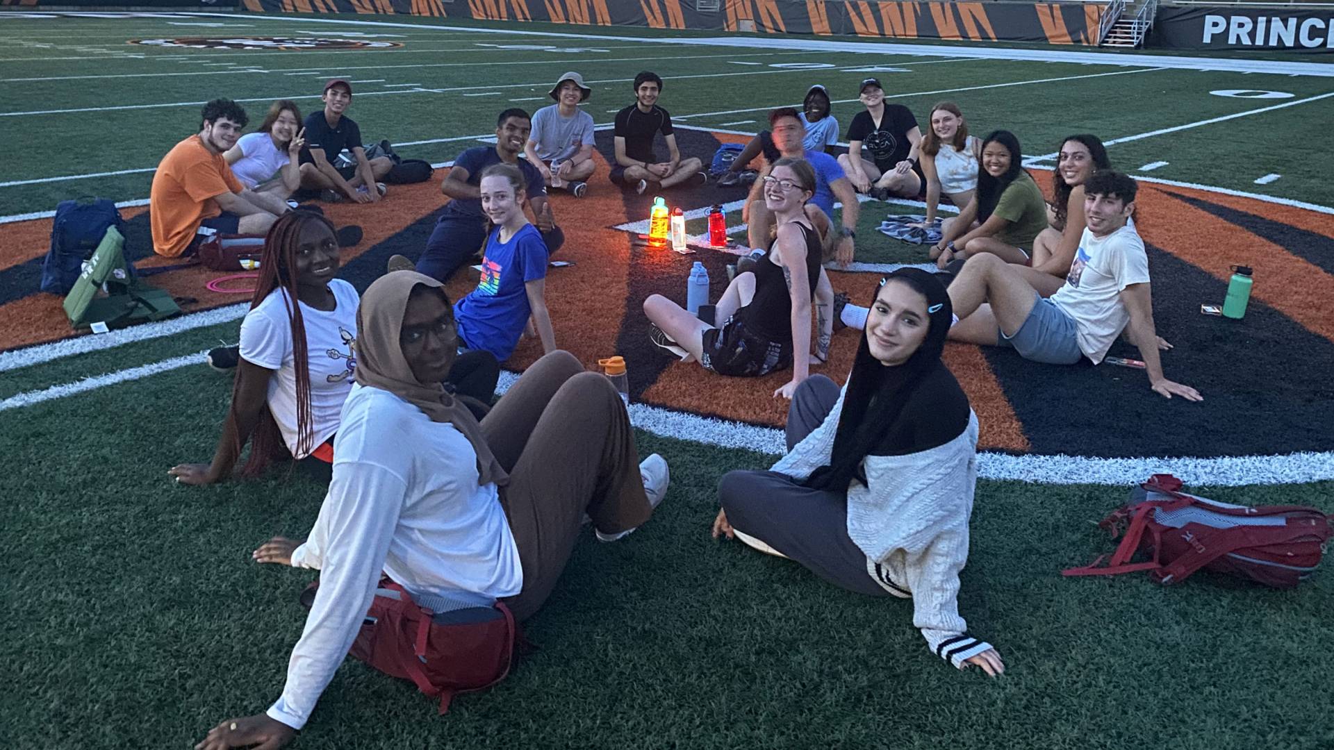 first year students bond on the turf of the stadium