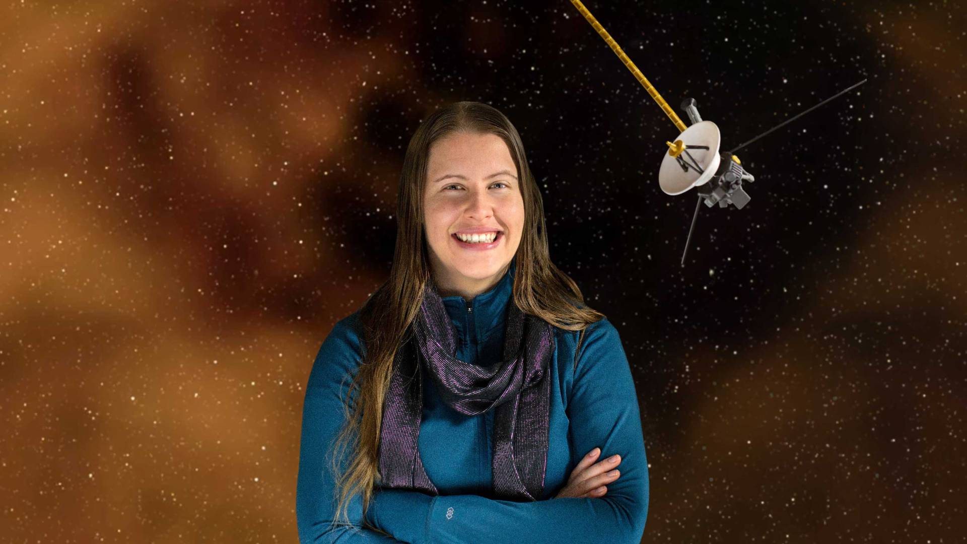 Jamie Rankin with a model of Voyager