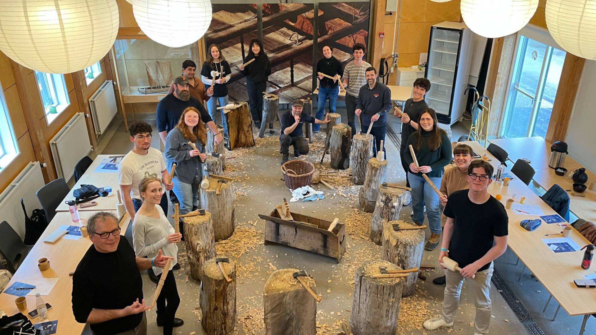 Students in a wood workshop