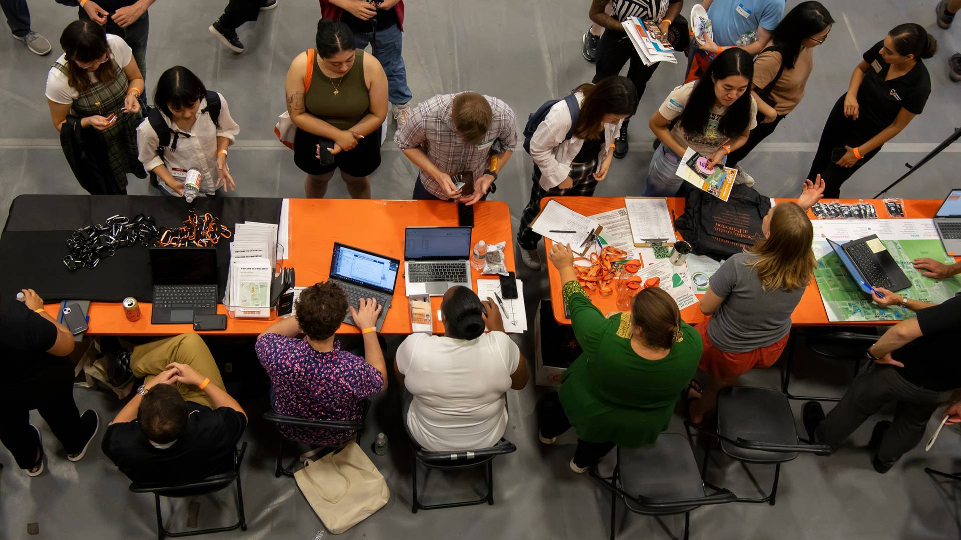 Bird's eye view of students at a table