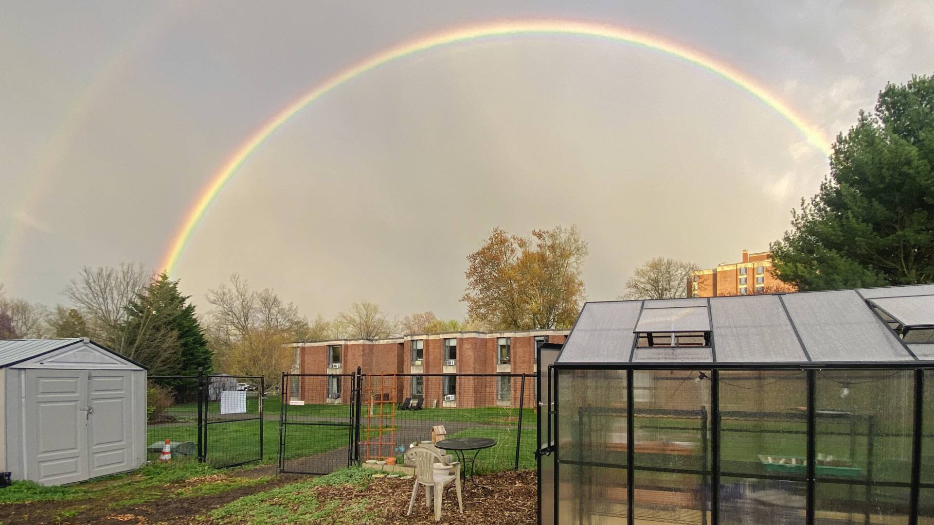 A rainbow in the sky over graduate student housing