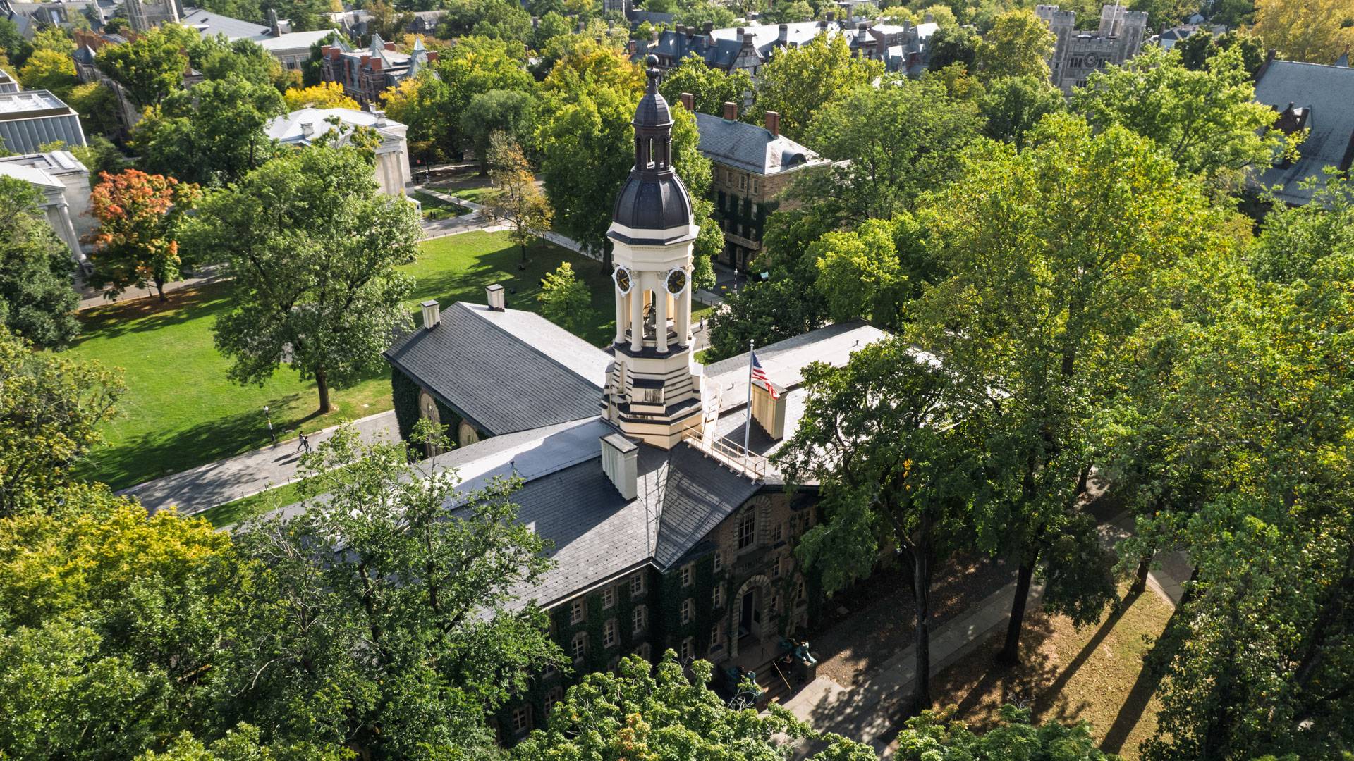 Bird's eye view of the cupola atop Princeton University's Nassau Hall.