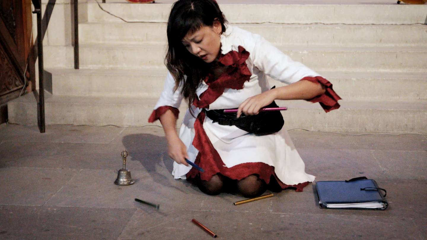 Bora Yoon dropping sticks on Chapel floor