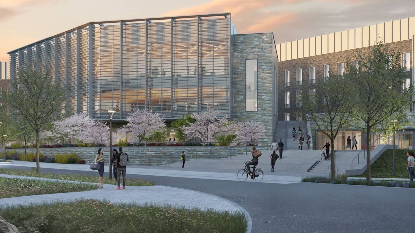 rendering of a building in twilight