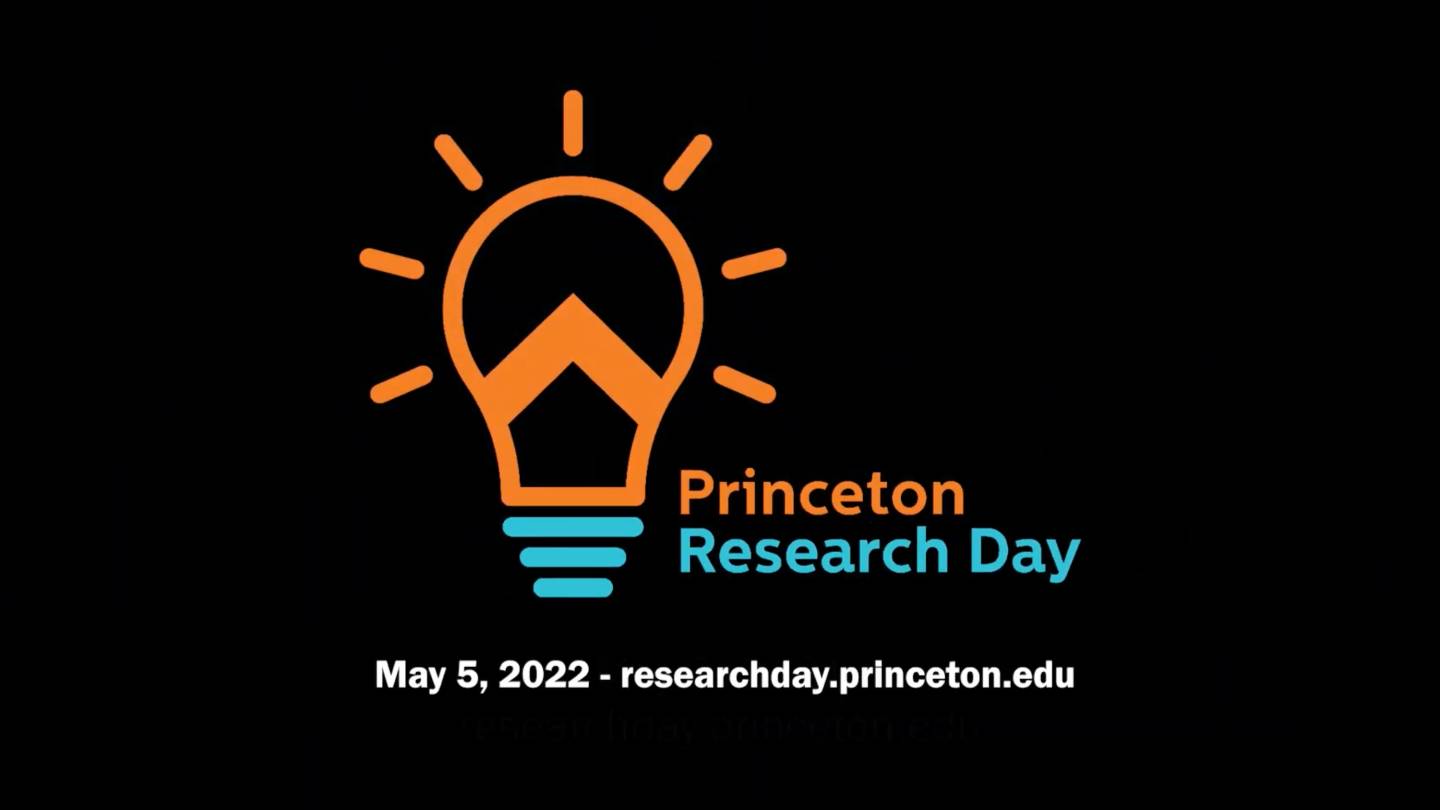 Lightbulb with chevron next to "Princeton Research Day, May 5, 2022. URL researchday.princeton.edu