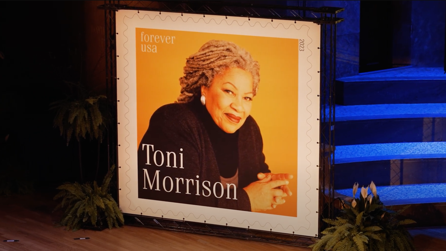 Toni Morrison Stamp Design on stage