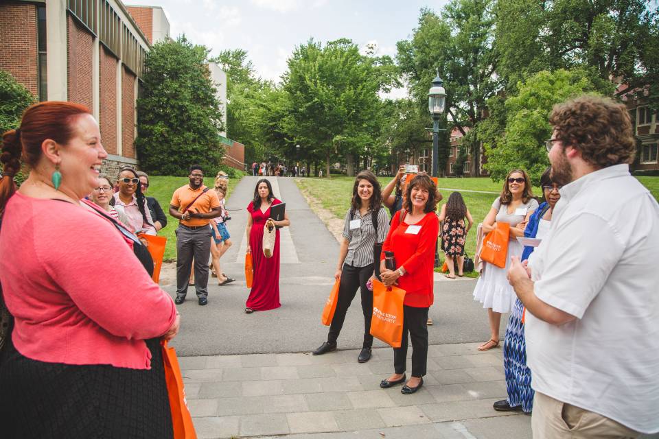 Aidan Gray leads a tour of Princeton campus