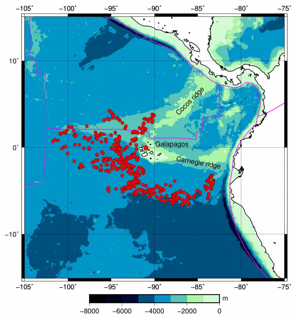 Plot showing where MERMAID picked up seismic signals