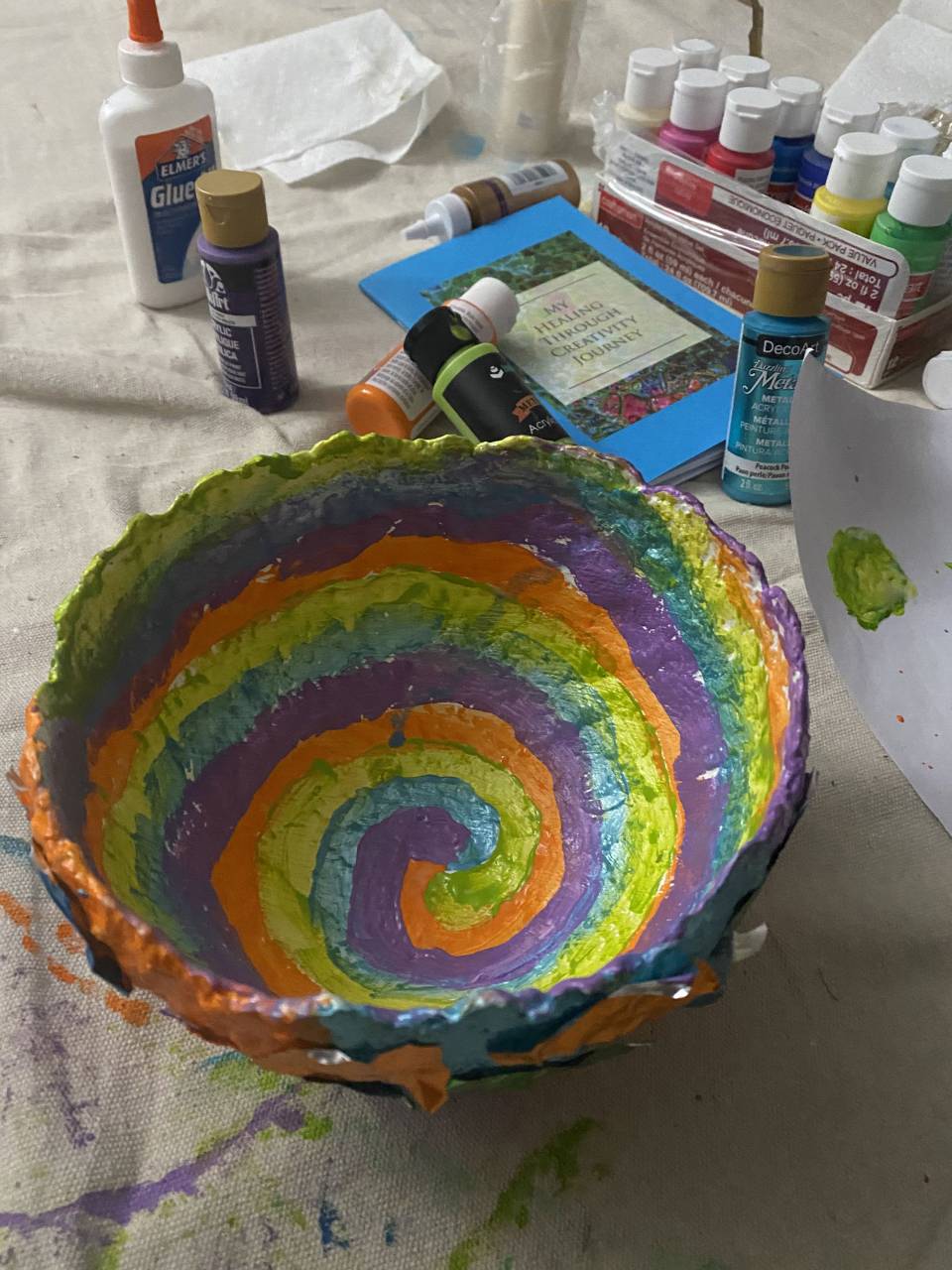 Rainbow swirled handmade bowl