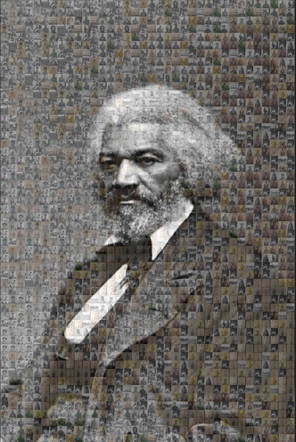 Frederick Douglas with mosaic of soldiers
