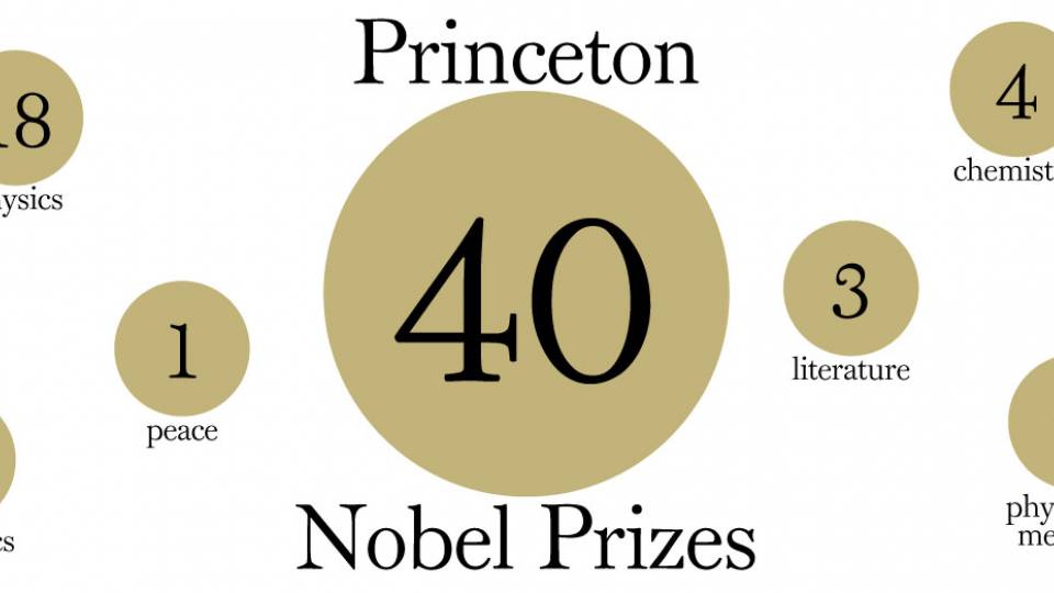 “Princeton Nobel Prizes; 18 physics; 1 peace; 12 economics; 4 chemistry; 3 literature; 2 physiology medicine”