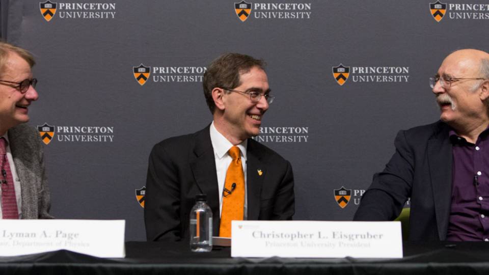 F. Duncan Haldane press conference with Lymon Page, President Eisgruber