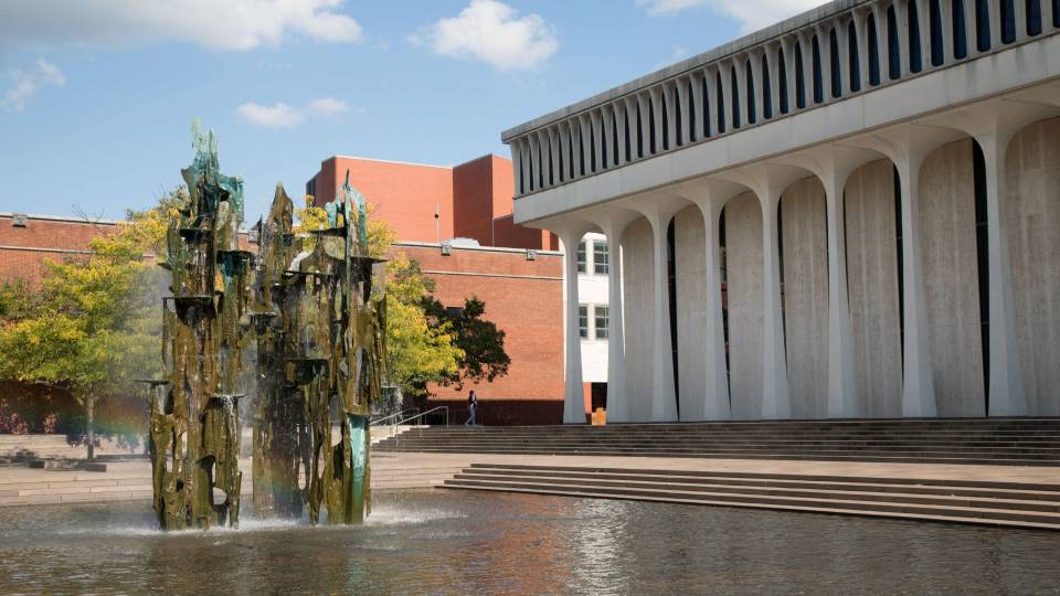 Robertson Hall and sculpture