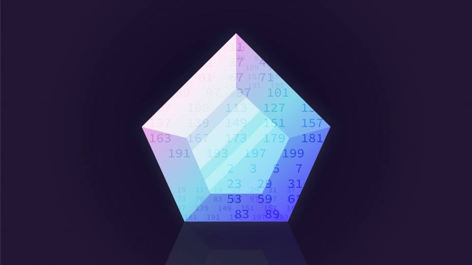 Illustration of a crystal overlaid with prime numbers