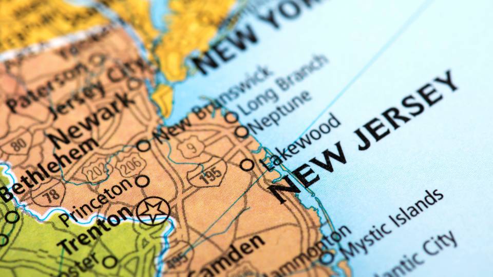 Closeup of map of New Jersey