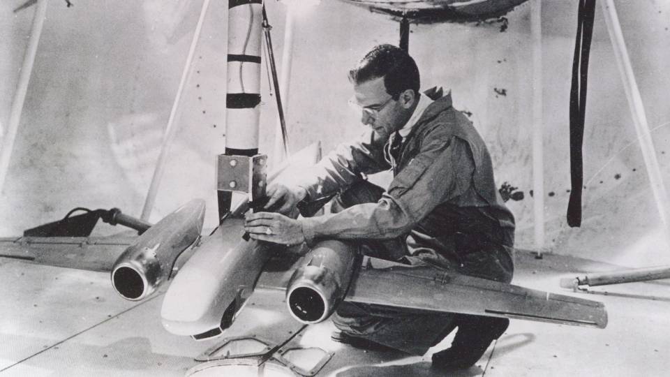 David Hazen working on a model plane