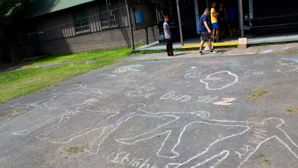 Chalk figures drawn on the ground