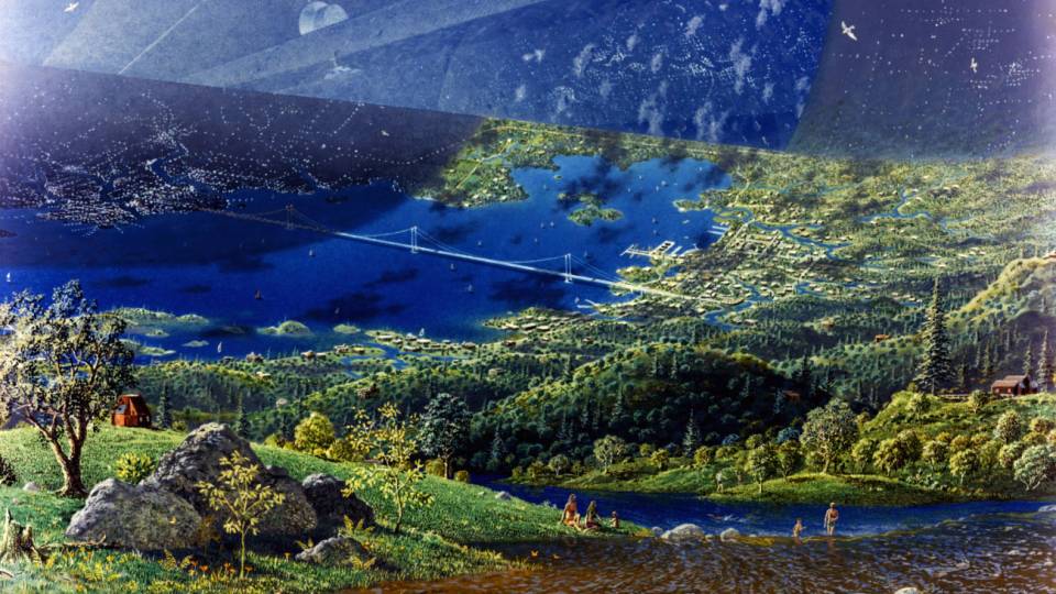 Speculative artwork depicting an Earth-like habitat