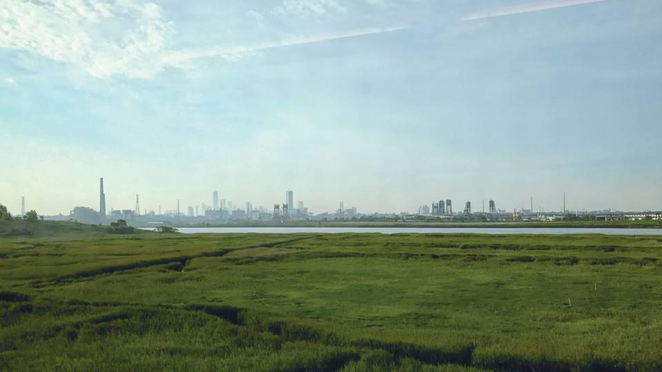 New Jersey Meadowlands, with refineries in the distance