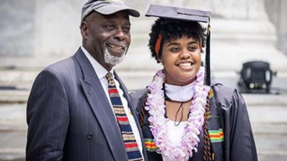 Morgan Smith at Commencement with her grandfather
