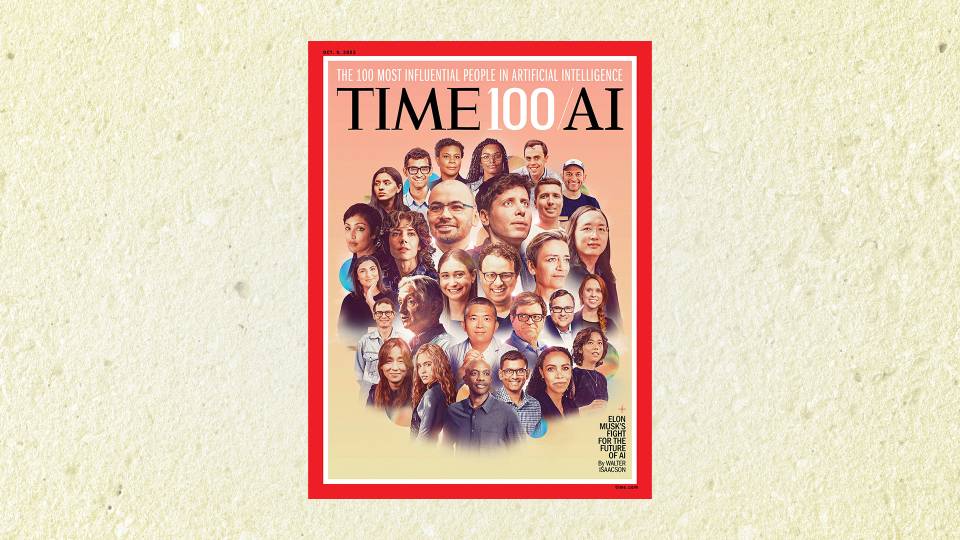 TIME magazine cover featuring 100 of the most influential people in AI.