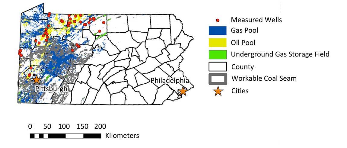 The researchers focused on abandoned wells in western Pennsylvania (above), which has the nation's longest history of oil and gas operations. The findings nonetheless could apply to wells nationwide. The number of abandoned wells tracked by Pennsylvania regulators is most likely far lower than the true number of abandoned wells. The state Department of Environmental Protection had records for 31,676 abandoned wells as of October 2015, while the researchers estimated that the actual number ranges from 470...