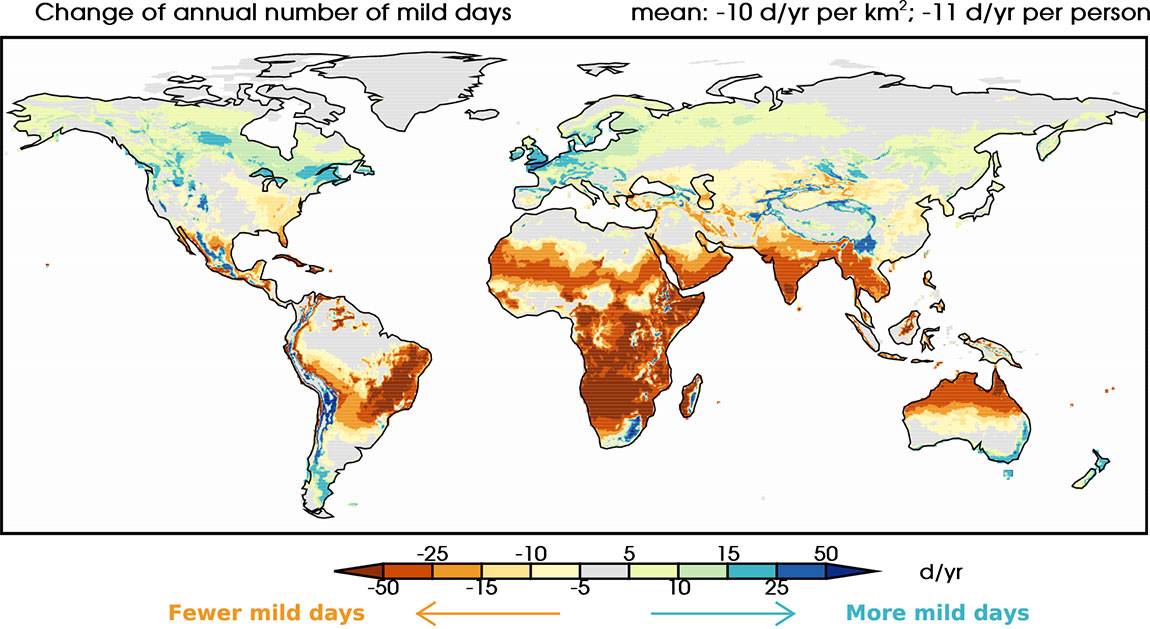 First global analysis of how climate change may affect the frequency of mild-weather days produced by scientists from Princeton University and the National Oceanic and Atmospheric Administration (NOAA)