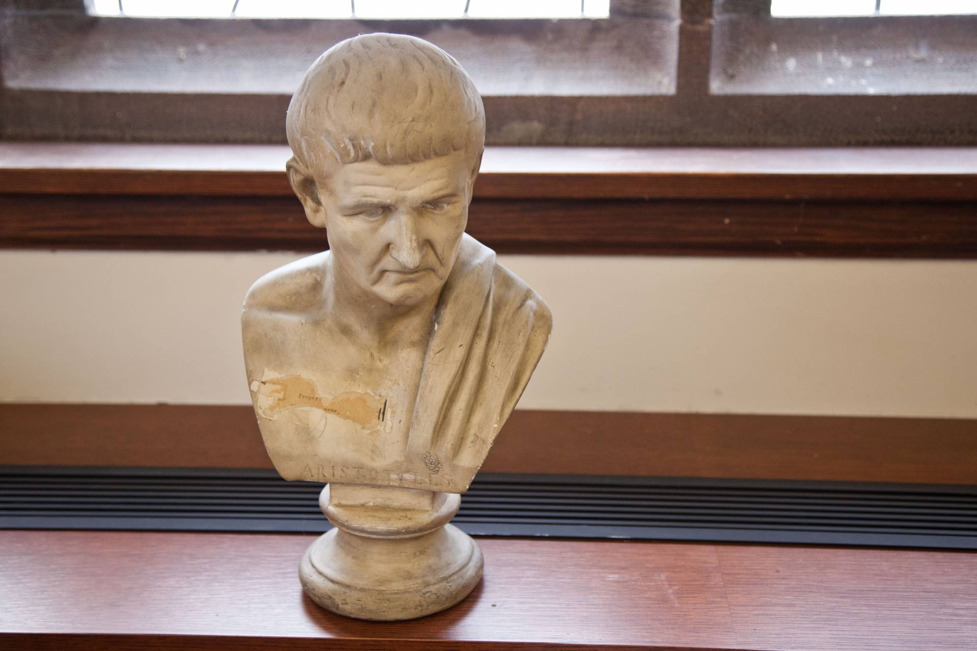 A photo of a classical sculpture, a bust of a man.