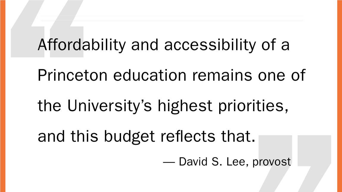 “Affordability and accessibility of a Princeton education remains one of the University’s highest priorities, and this budget reflects that.” David S. Lee, provost