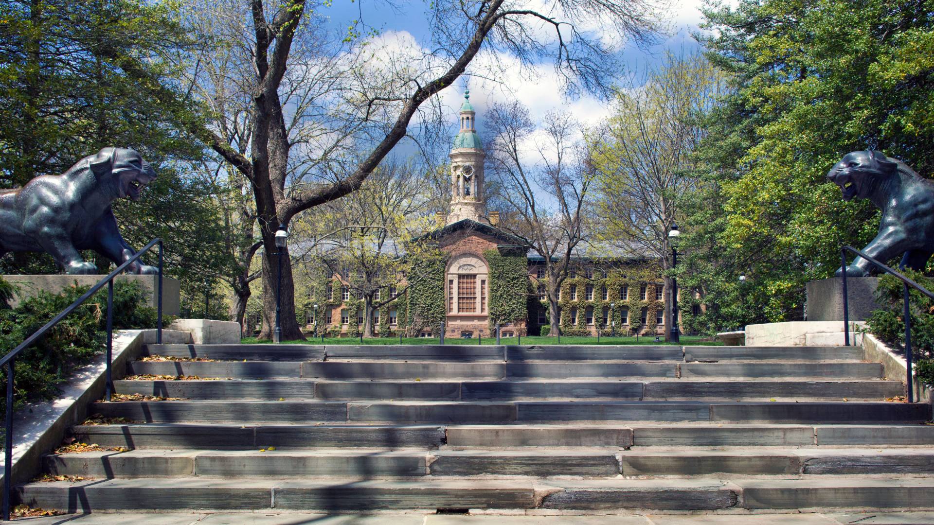 Stairs lead to area behind Nassau Hall building