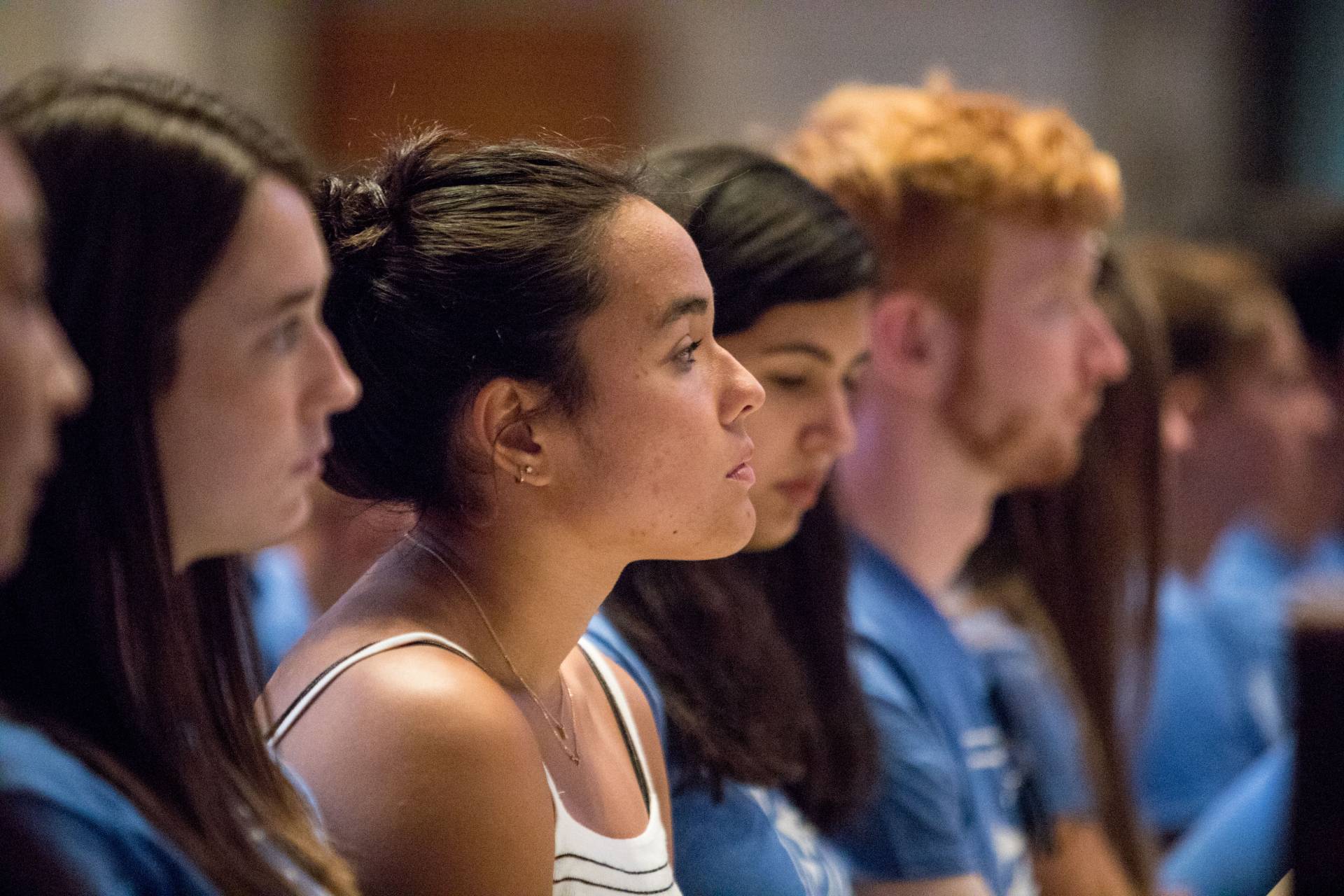 Students listening in Chapel