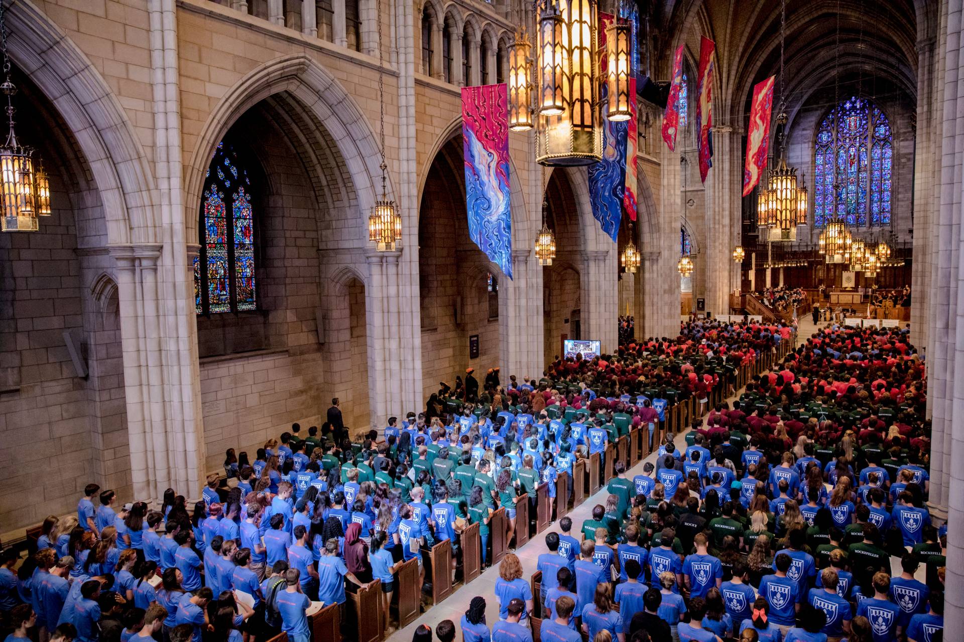 Students in the chapel during Opening Exercises ceremony