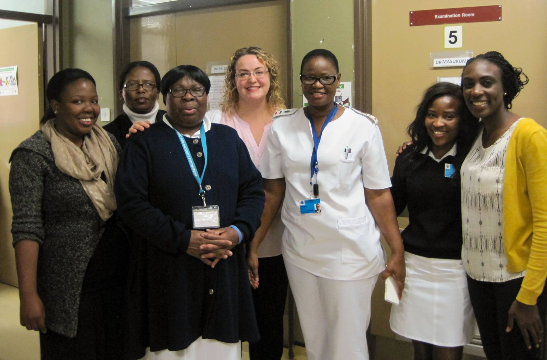 Agatha Offorjebe with nurses at antenatal clinic in Botswana