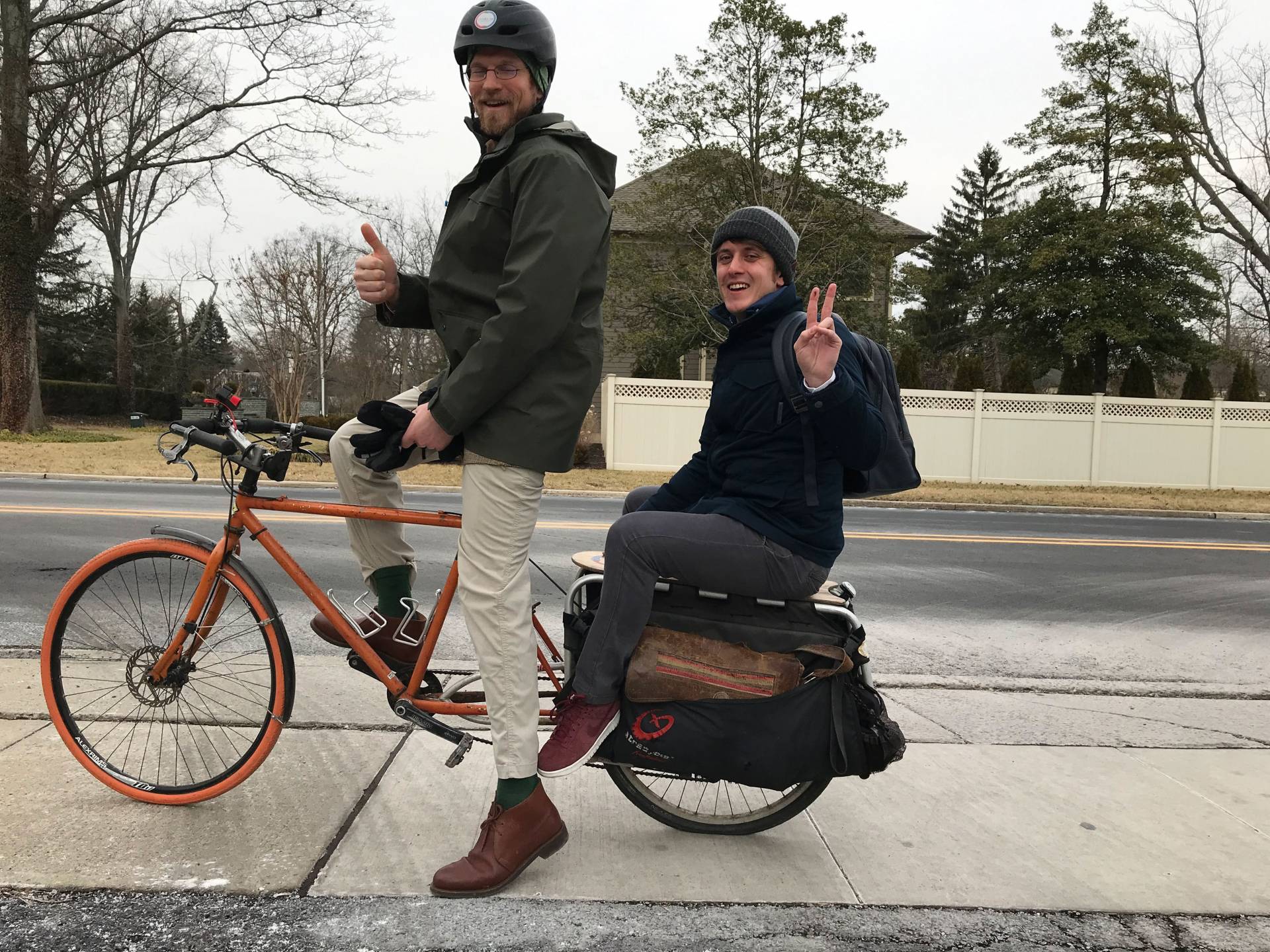 Forrest Meggers and graduate student on bicycle