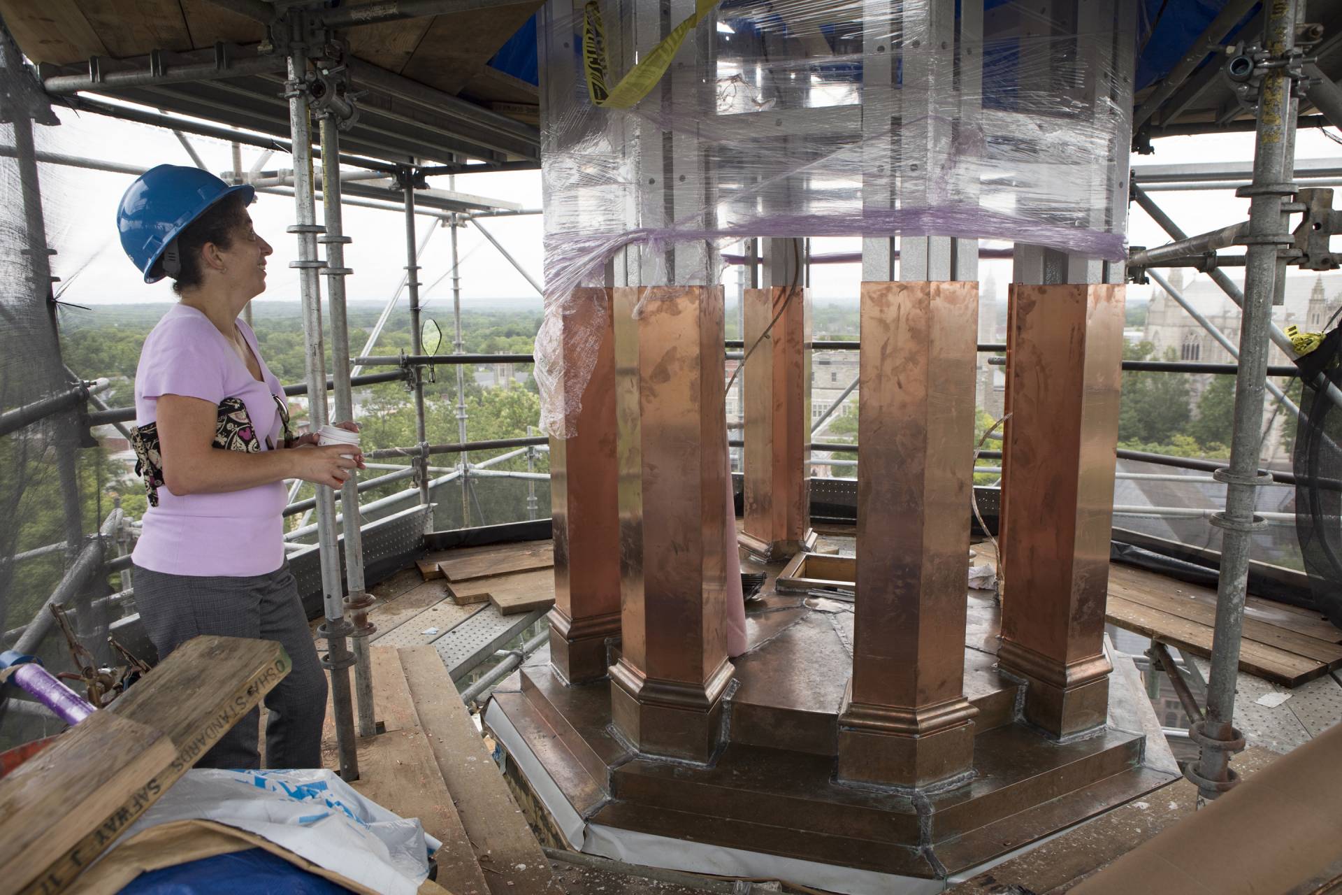 Alexis Mutschler working on the Cupola Restoration Project, atop Nassau Hall