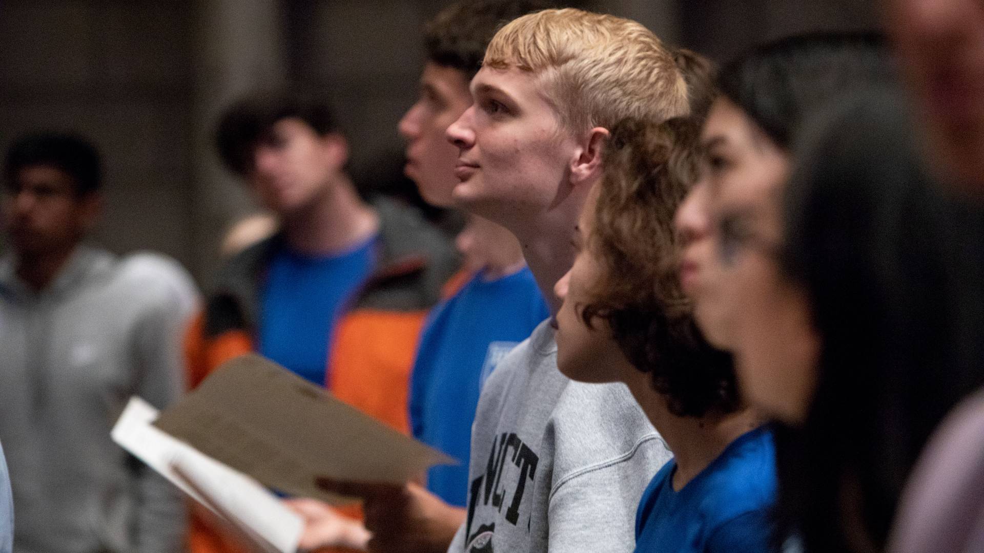 Students listening to address in Chapel