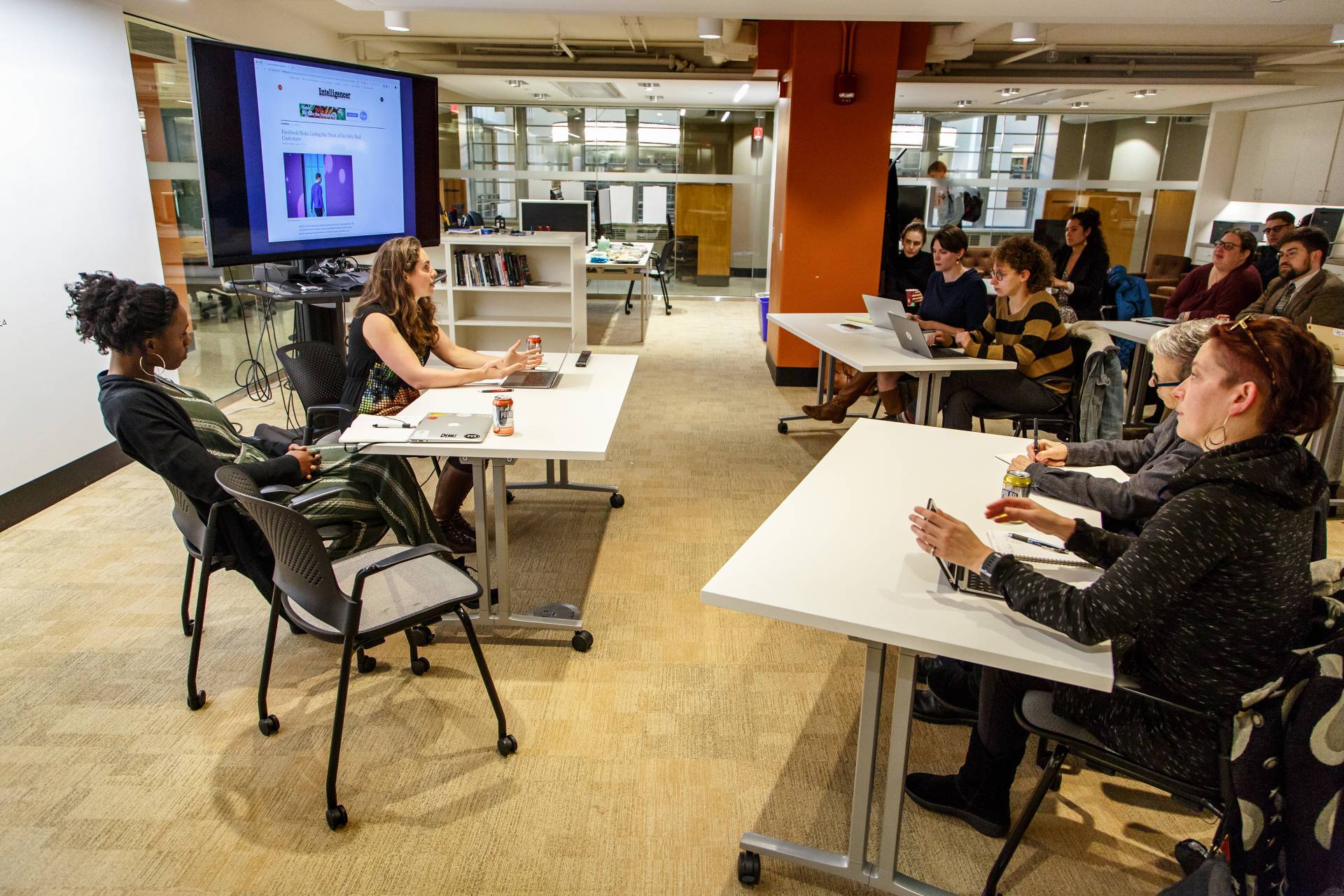 Lauren Klein and Mimi Onuoha speak about data, bias and power in front of an audience