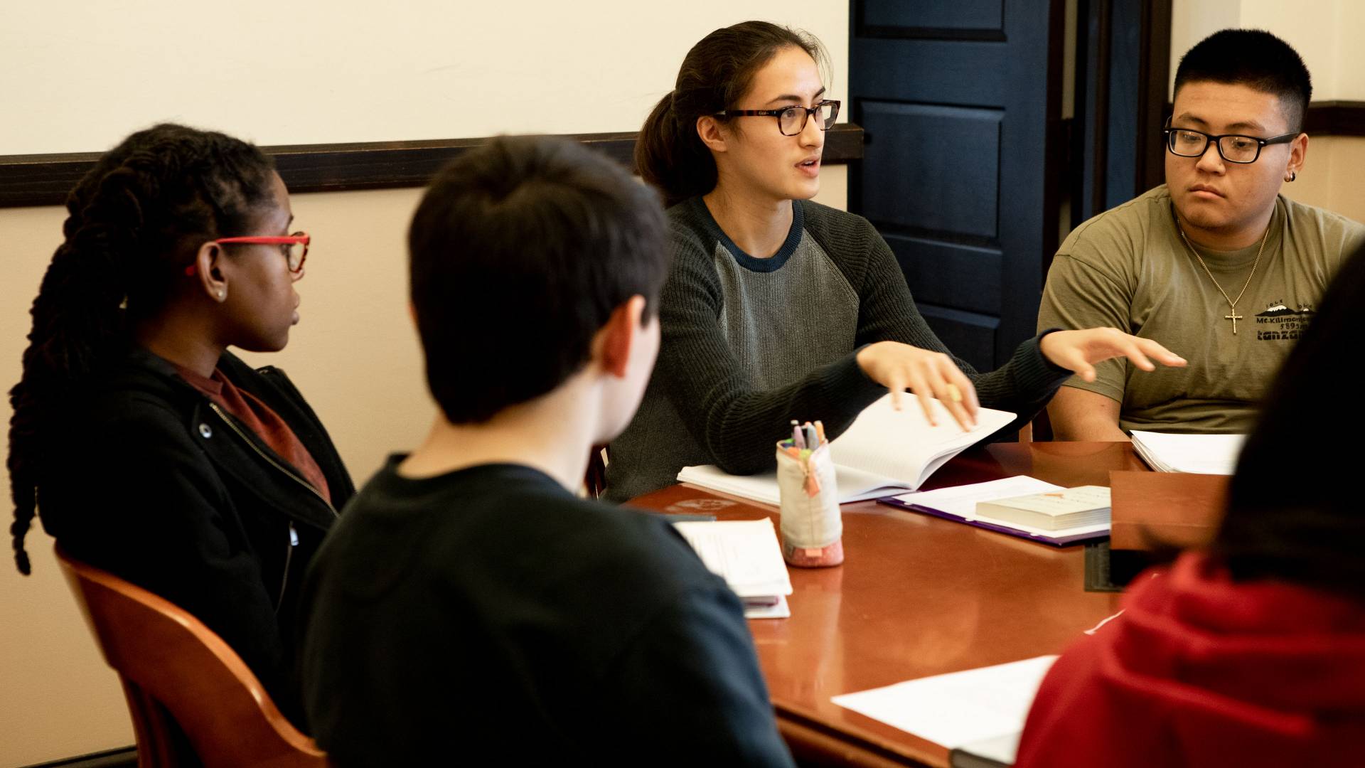 Students participating in classroom discussion