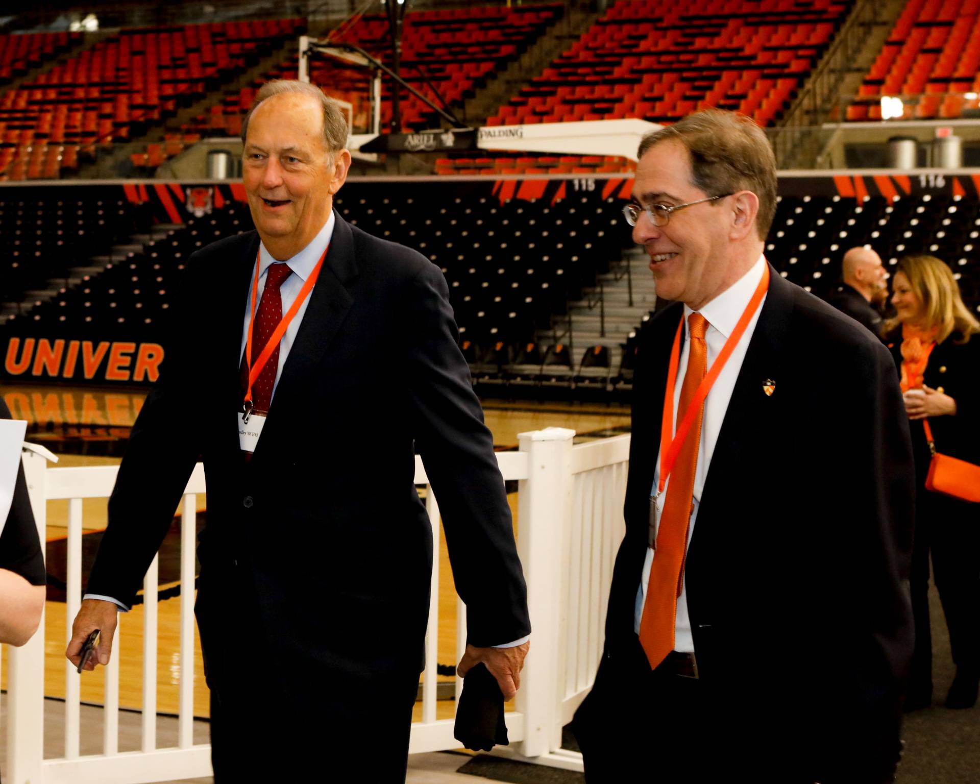 Bill Bradley walking with President Eisgruber