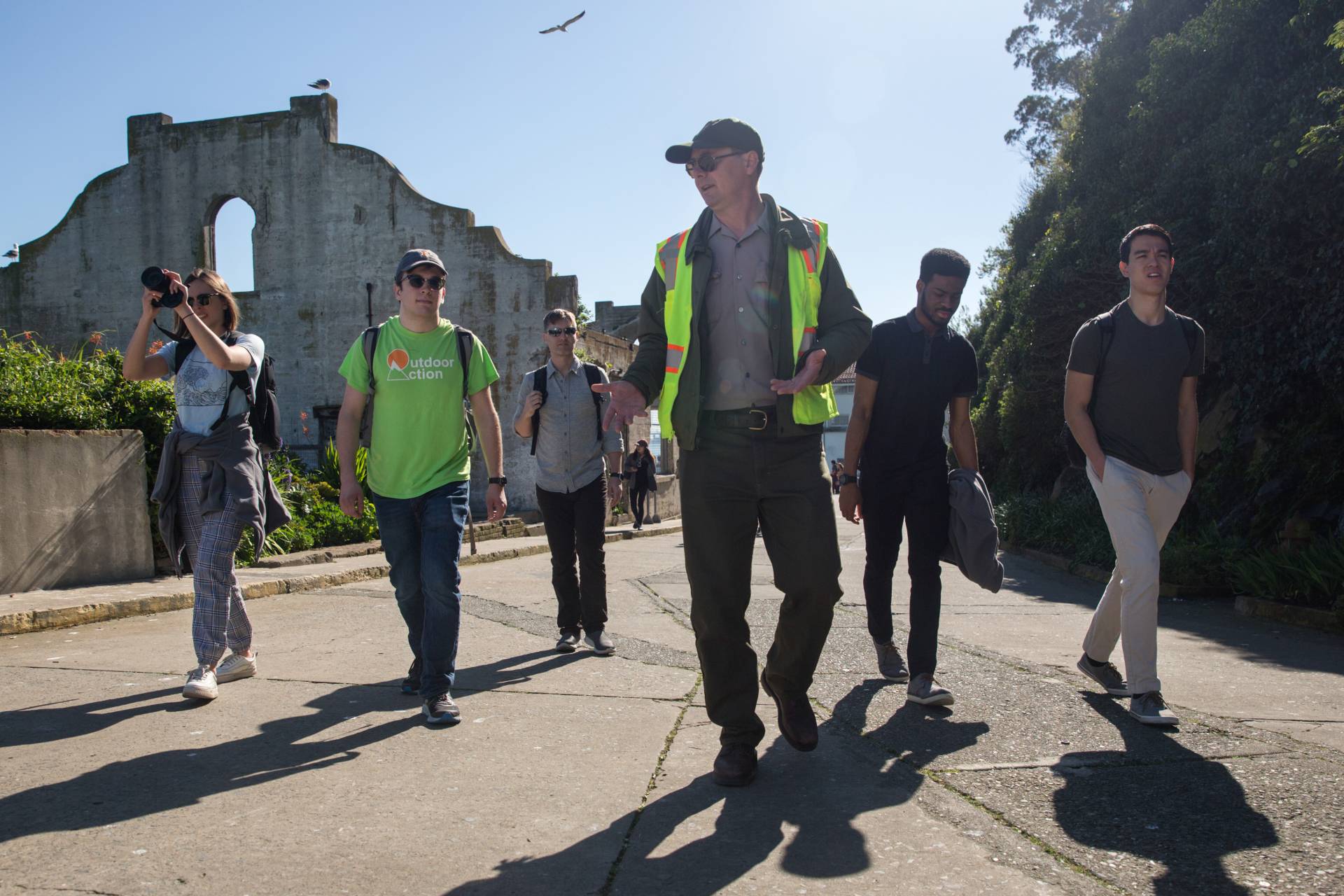 Students on a tour of Alcatraz island