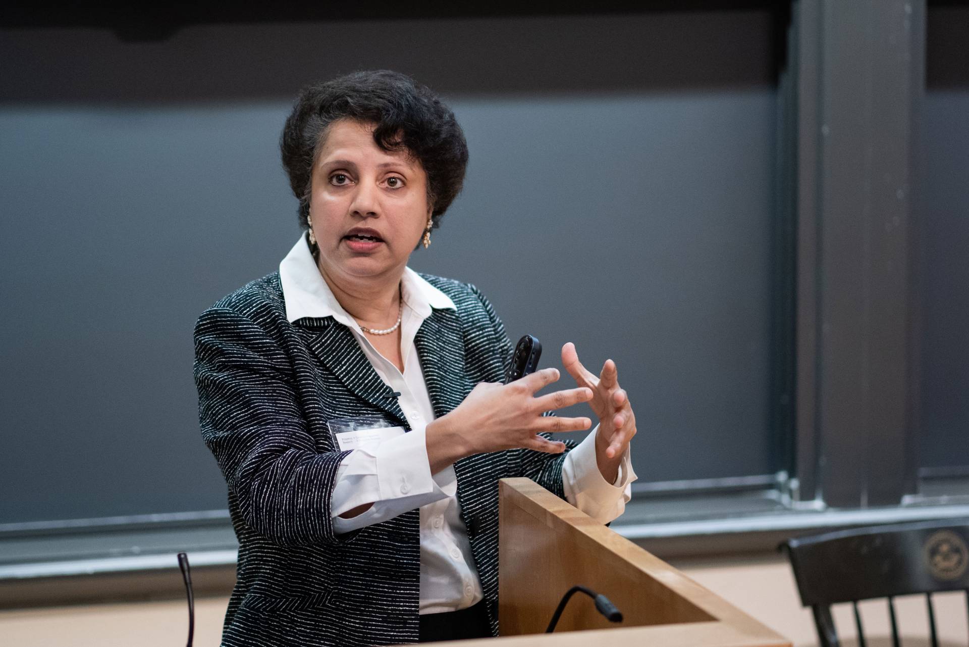 Anu Ramaswami at a podium